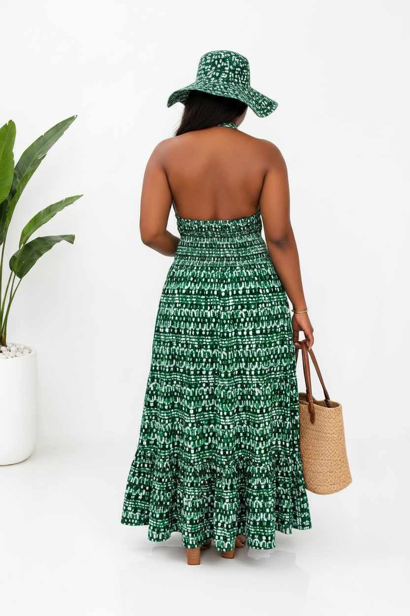 Halter Dress With Hat KVZ90-5 Green