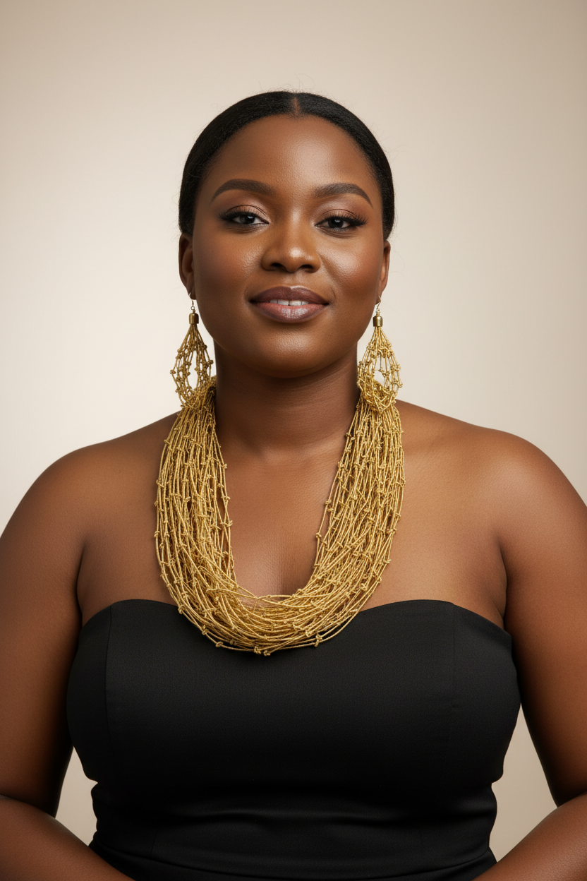 Rope knot Layered Necklace & Earrings Set Pale Gold