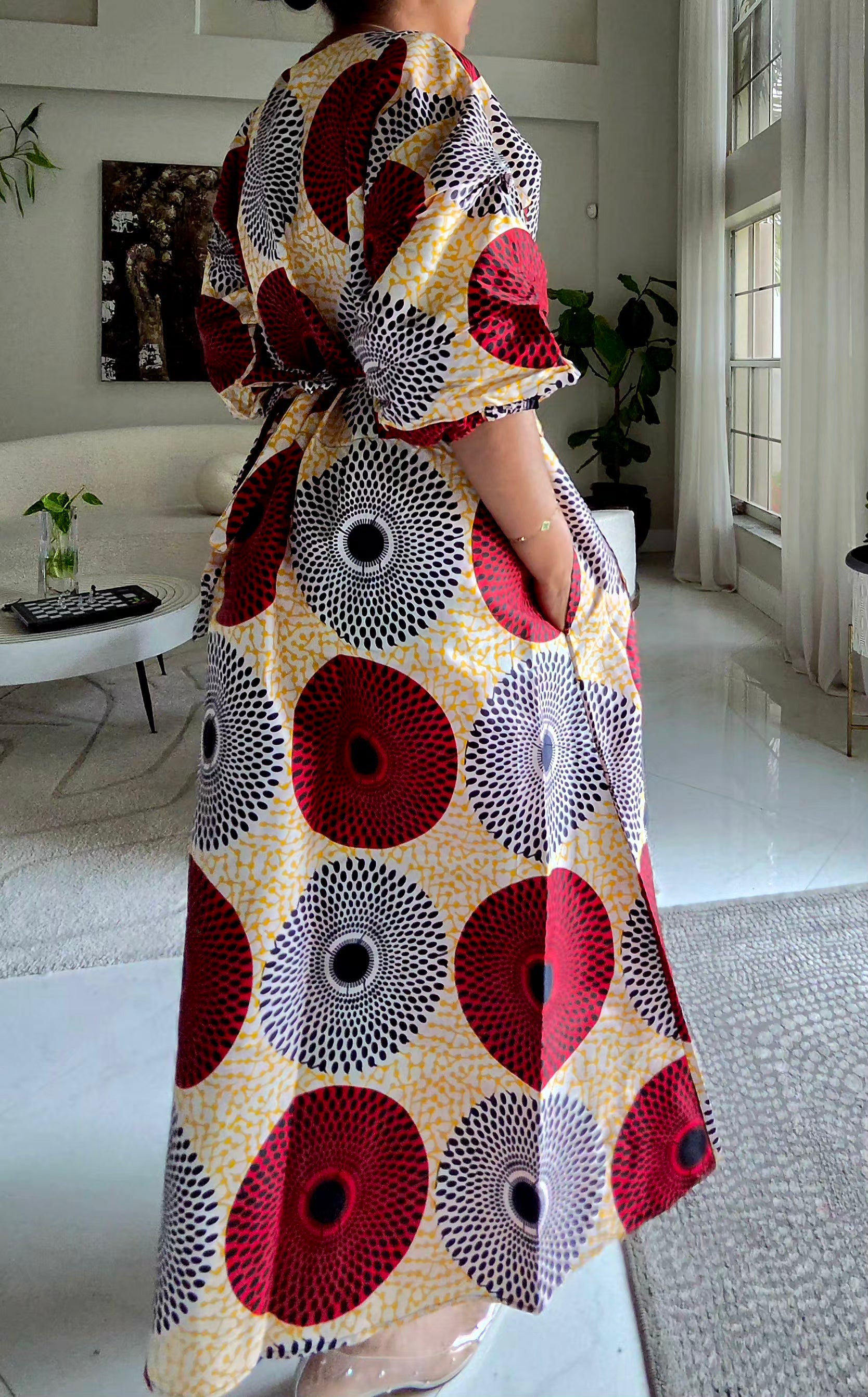 746 Wrap Dress With Puffed Sleeves Print 829