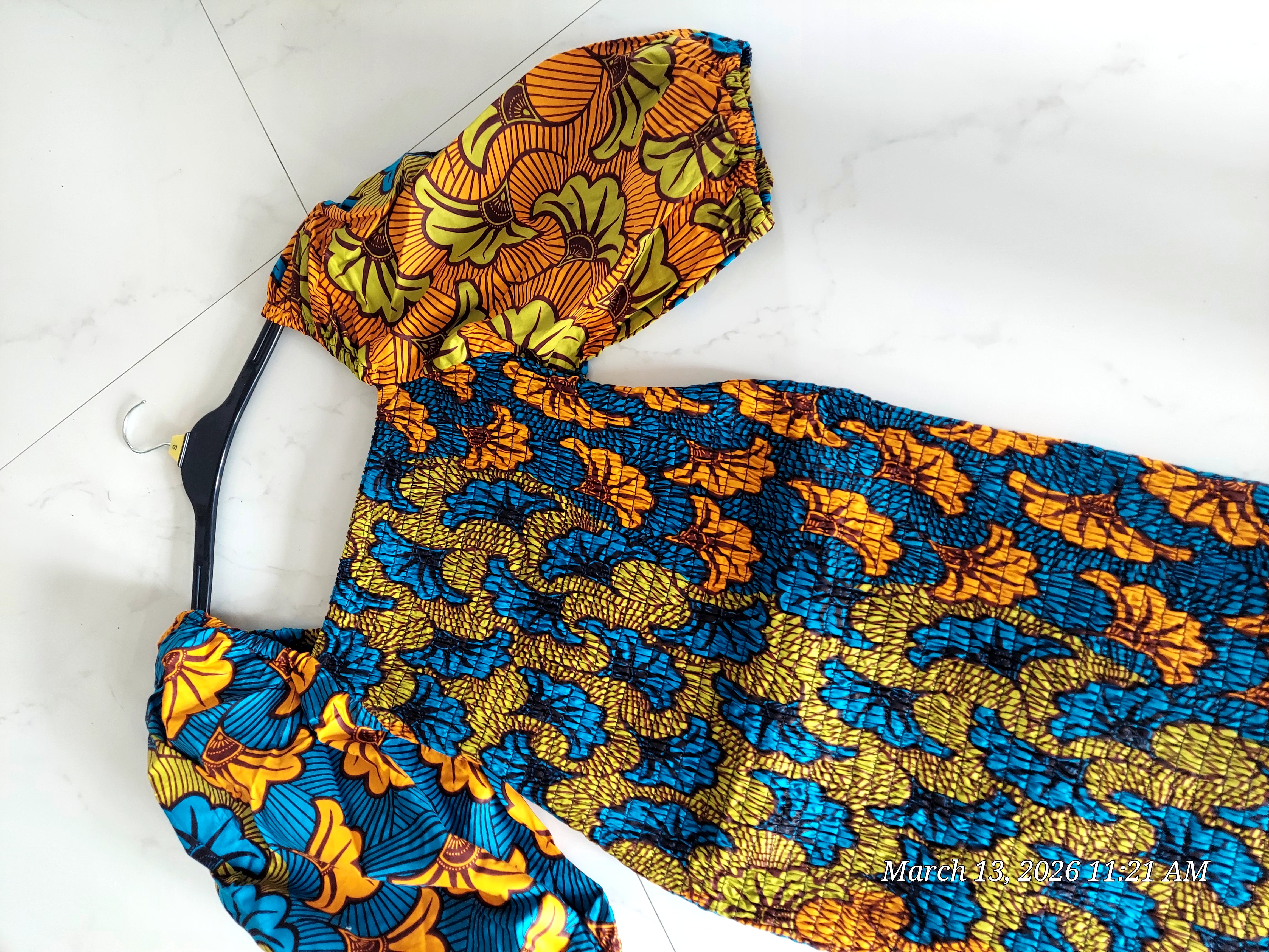 Fitted Smock Mid length Dress/ Puff Sleeve-KVZ35 Floral