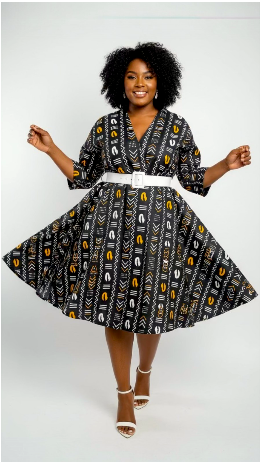Cotton Swing Dress / Top Ankara Print Black Tribal- DRS029