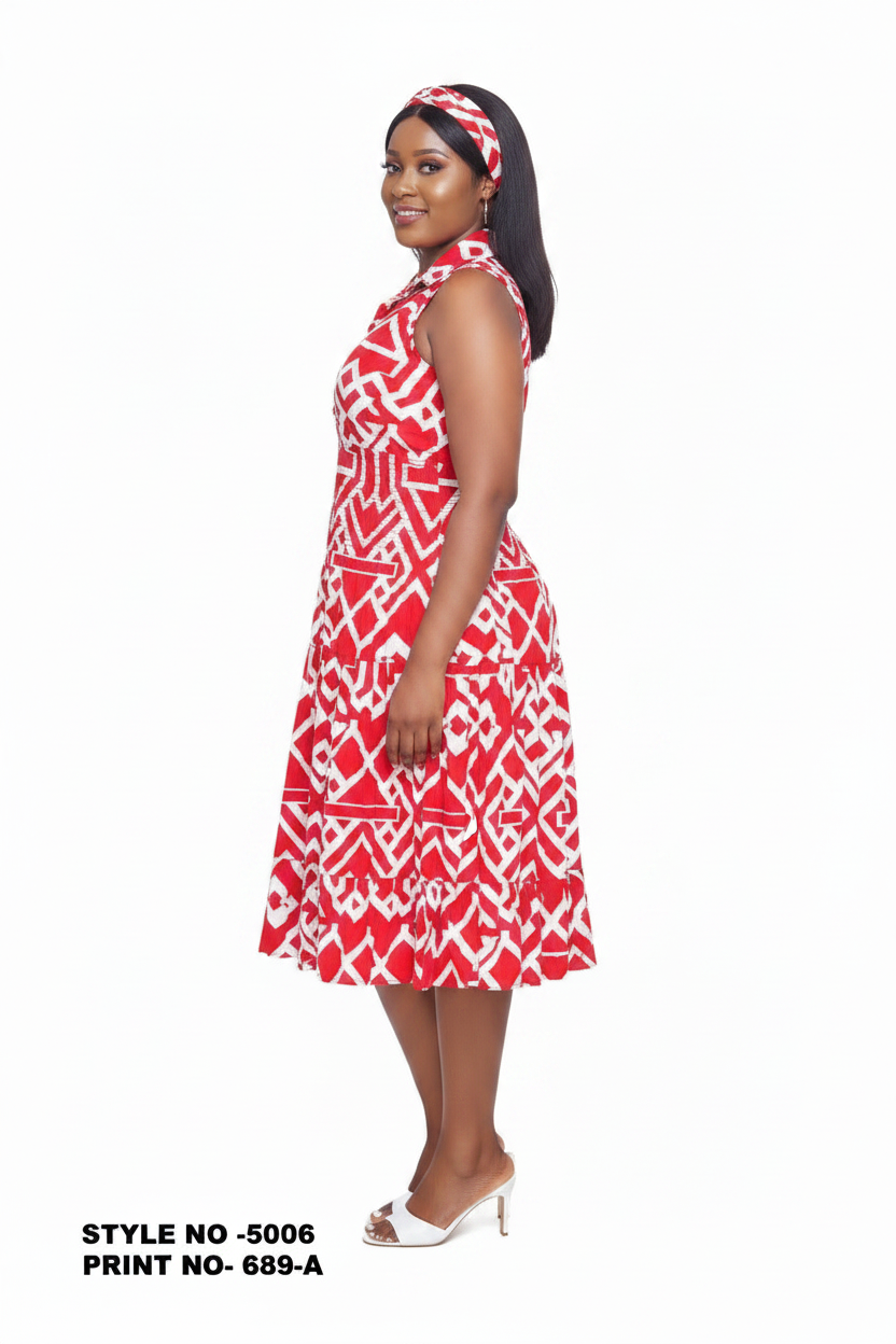 5006 - Woman's Mid-Length Smock Dress Print 689A