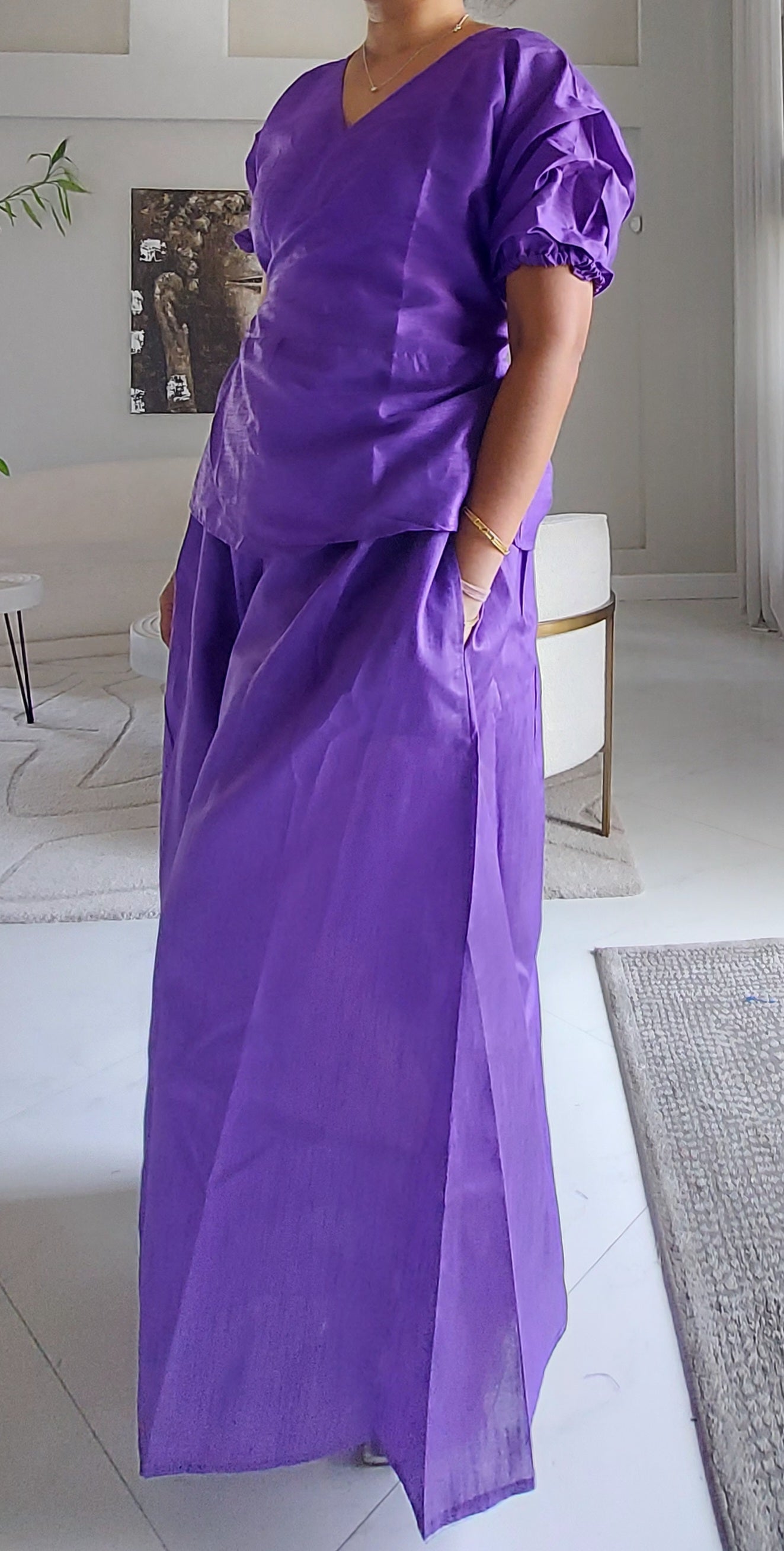 Faux Silk Palazzo Set Purple - 4196