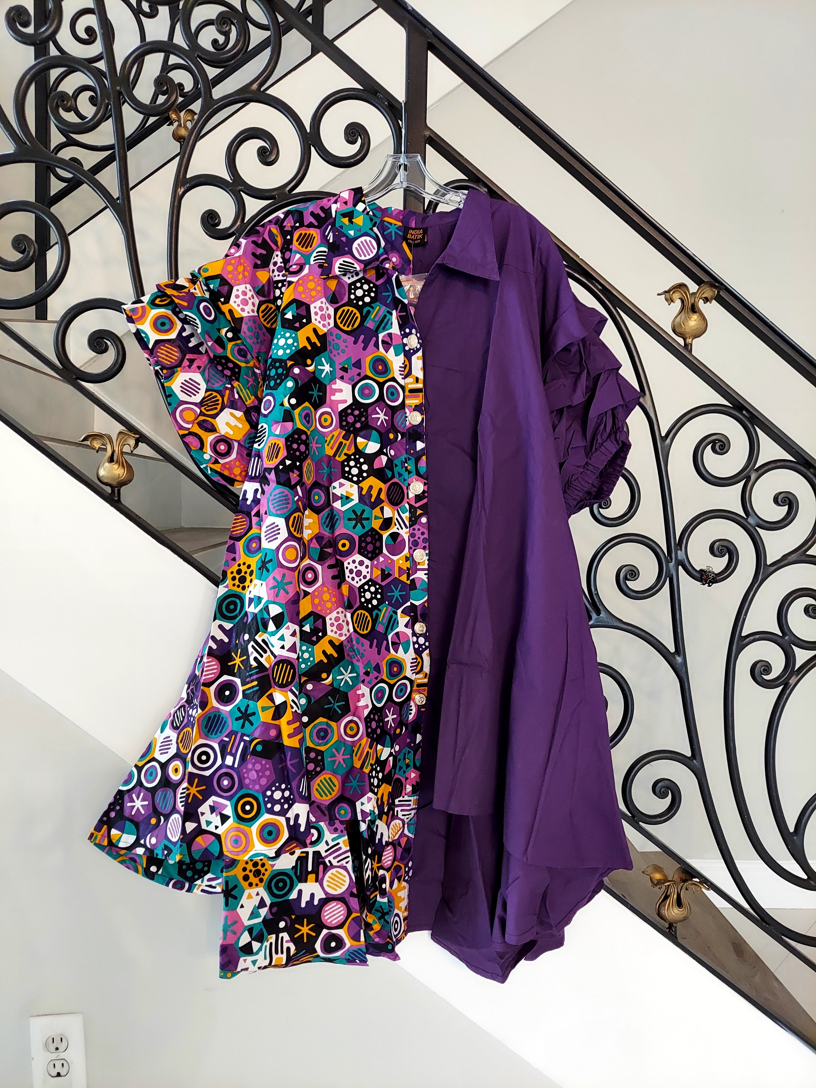 IB25013- Swing Dress/ Cotton / Ruffle Sleeve - Two Tone