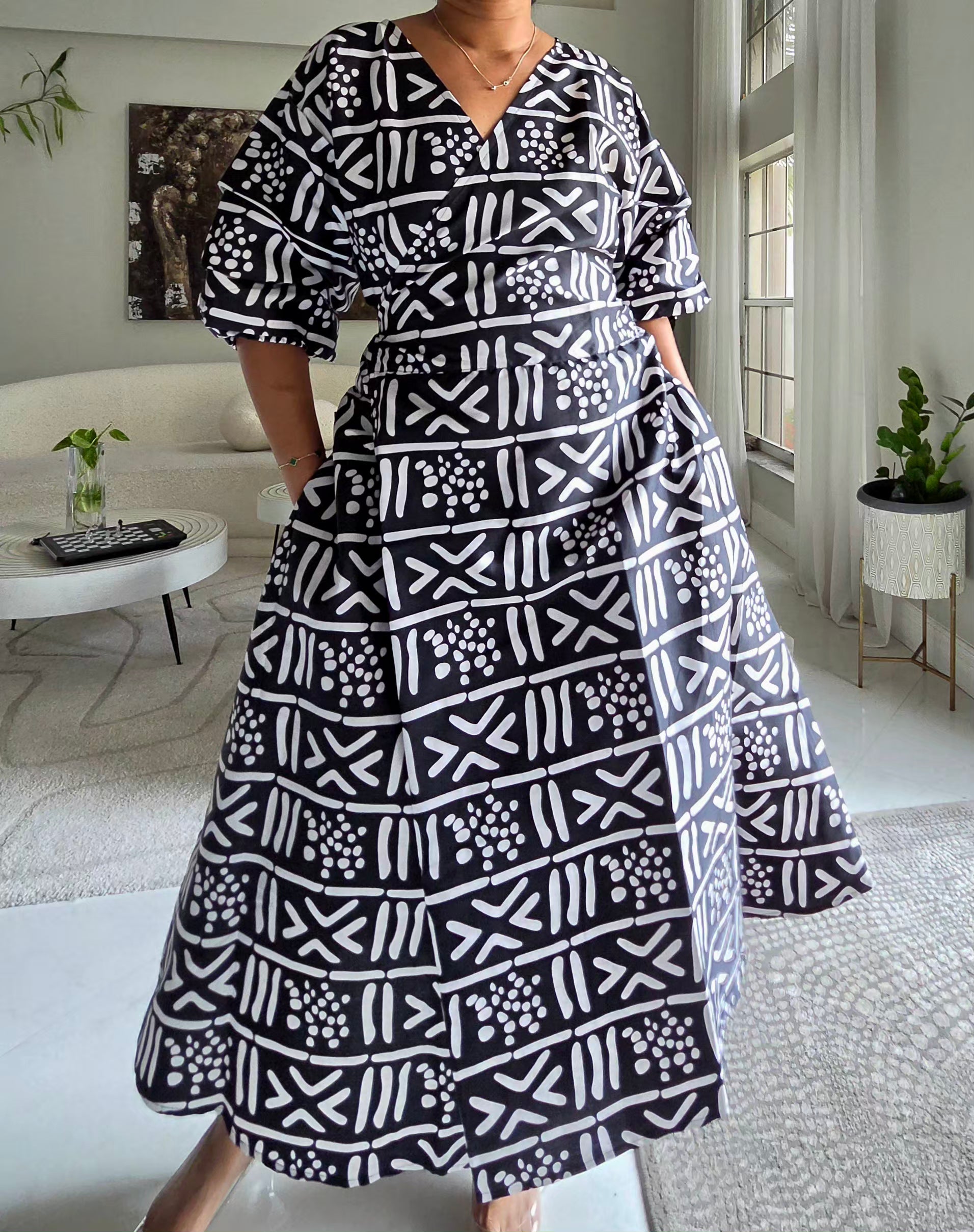 746 Wrap Dress With Puffed Sleeves Print 833