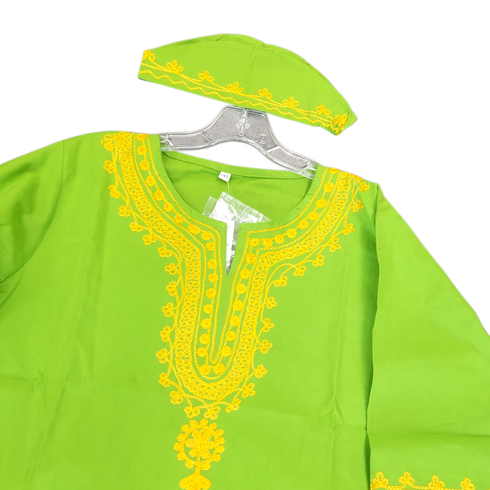 Boys 3 Pcs Embroidery Set/ Pant/Tunic/Kufi Hat 111 Green