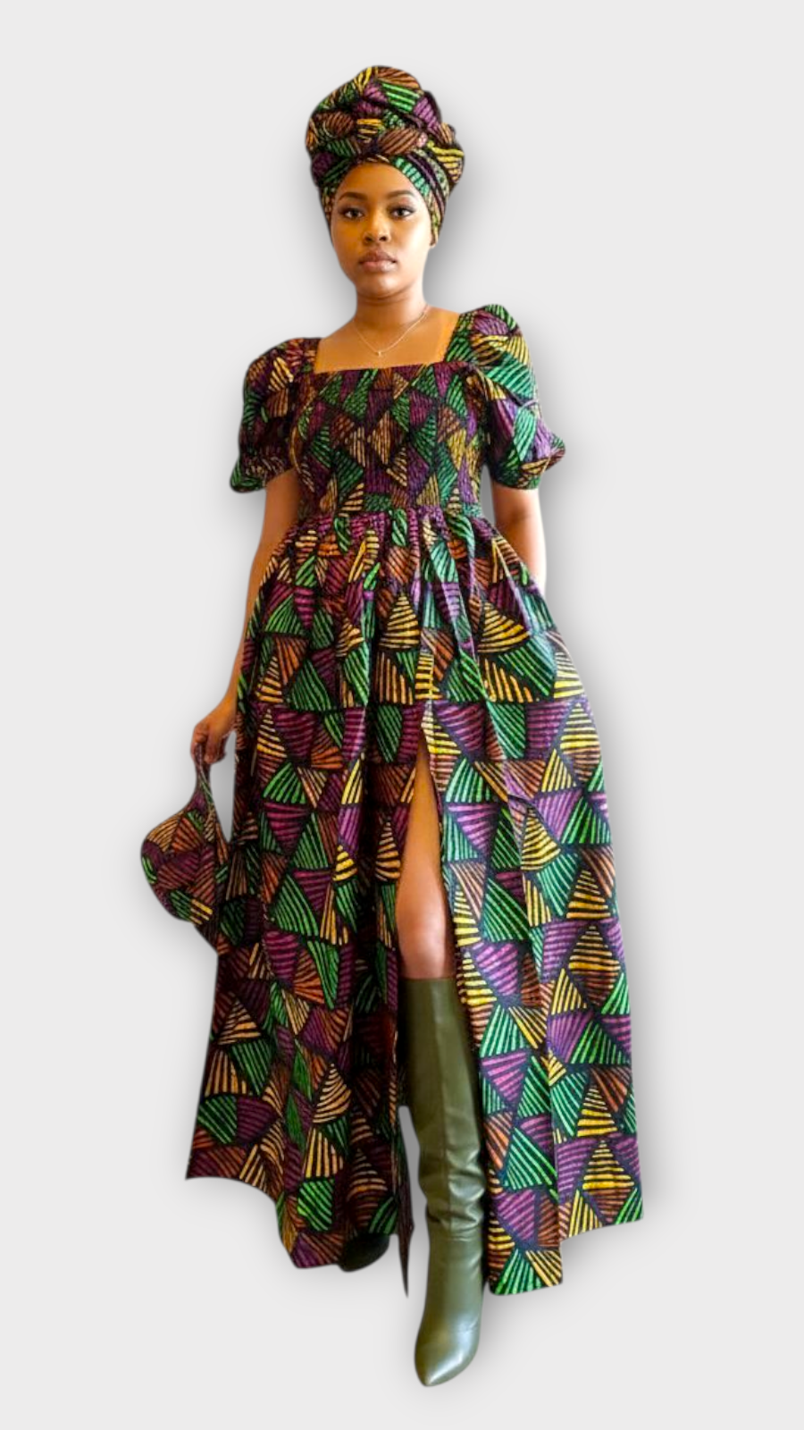 Maxi Slit Dress with Hat & Scarf Set SD01 Multi