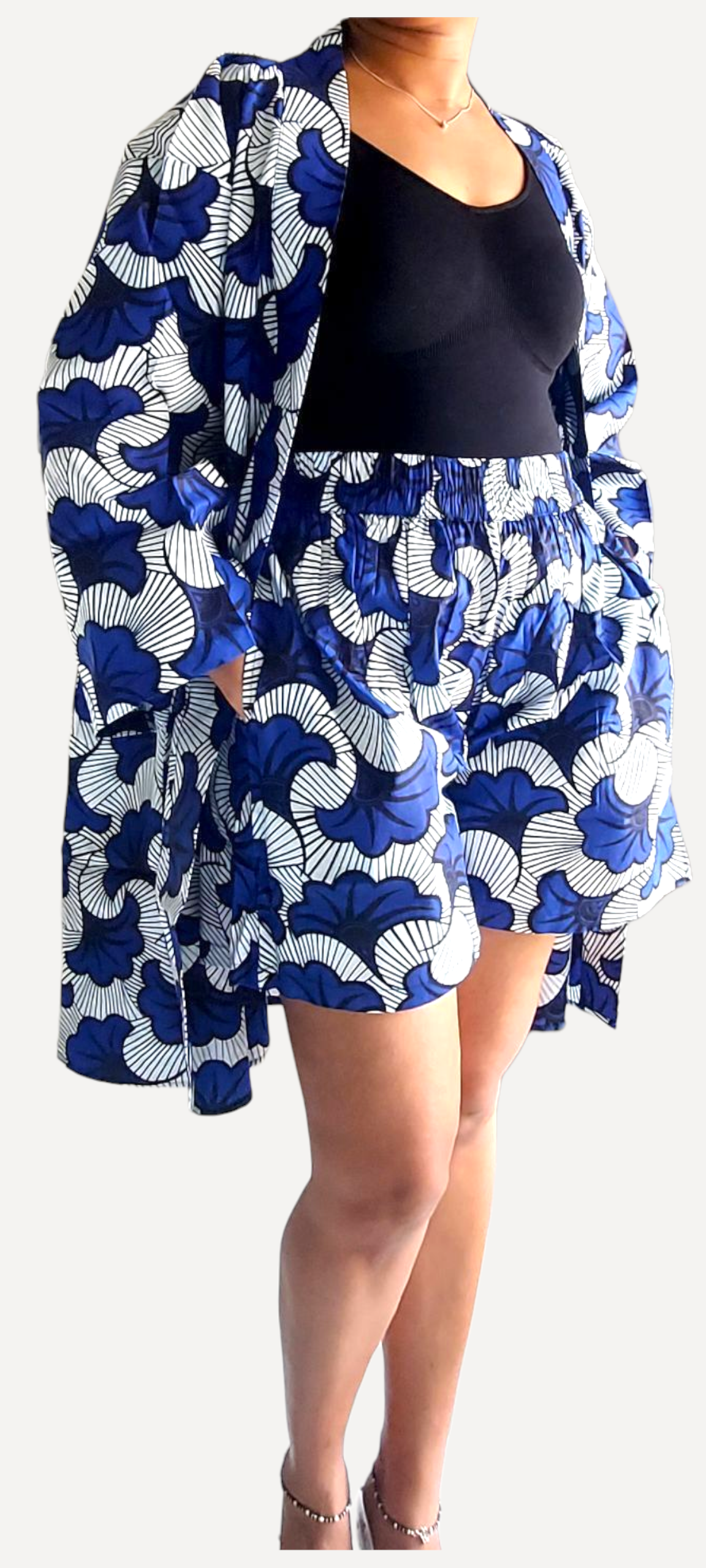 Kimono Shorts Set / Shorts & Kimono / Ankara Print 012 Blue/White