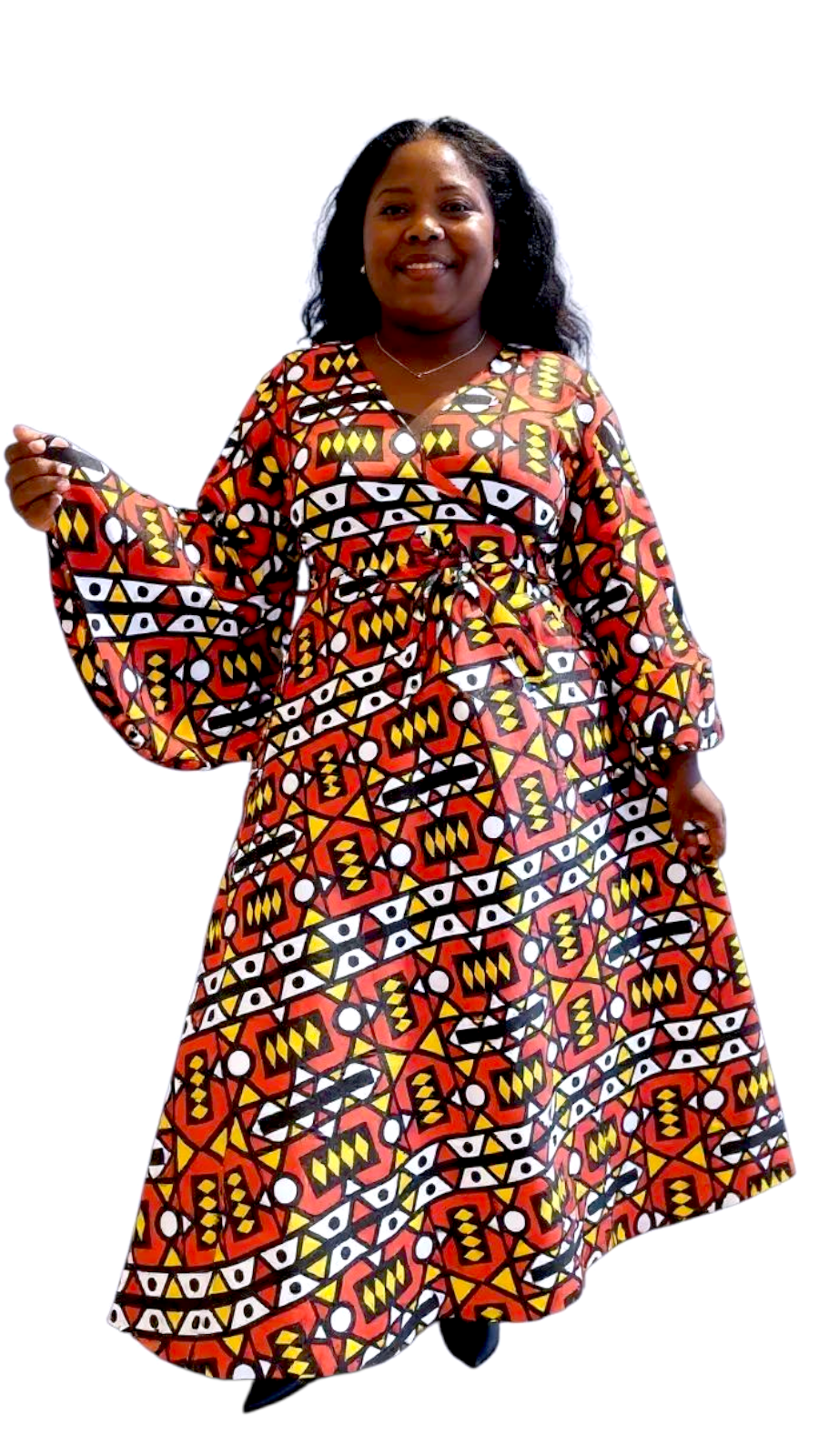 Wrap Dress / Ankara Print - 1360 Red Multi
