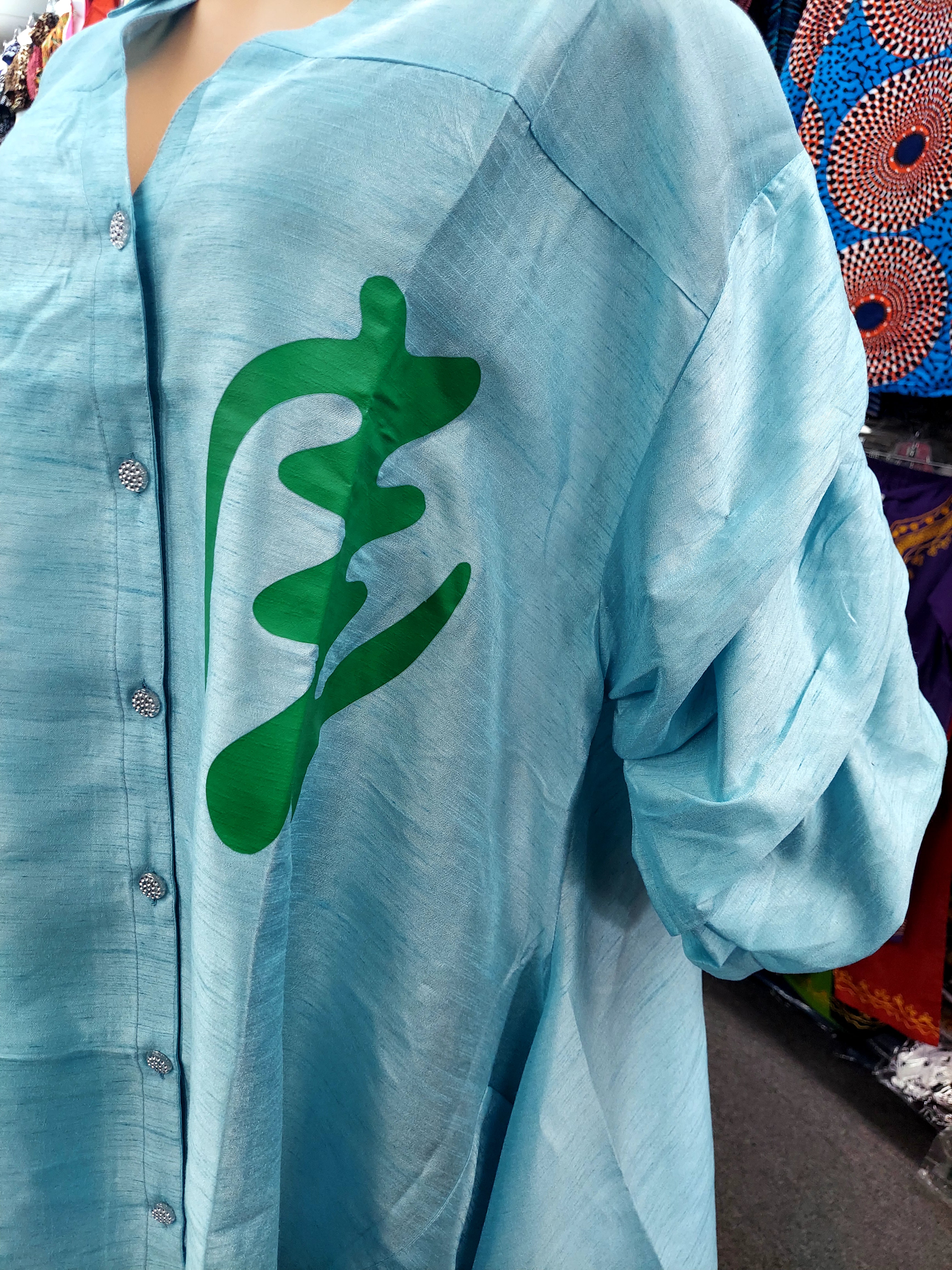 Swing Dress/ Faux Silk/ Ruffle Sleeve With Gyname Decal 758G Baby Blue