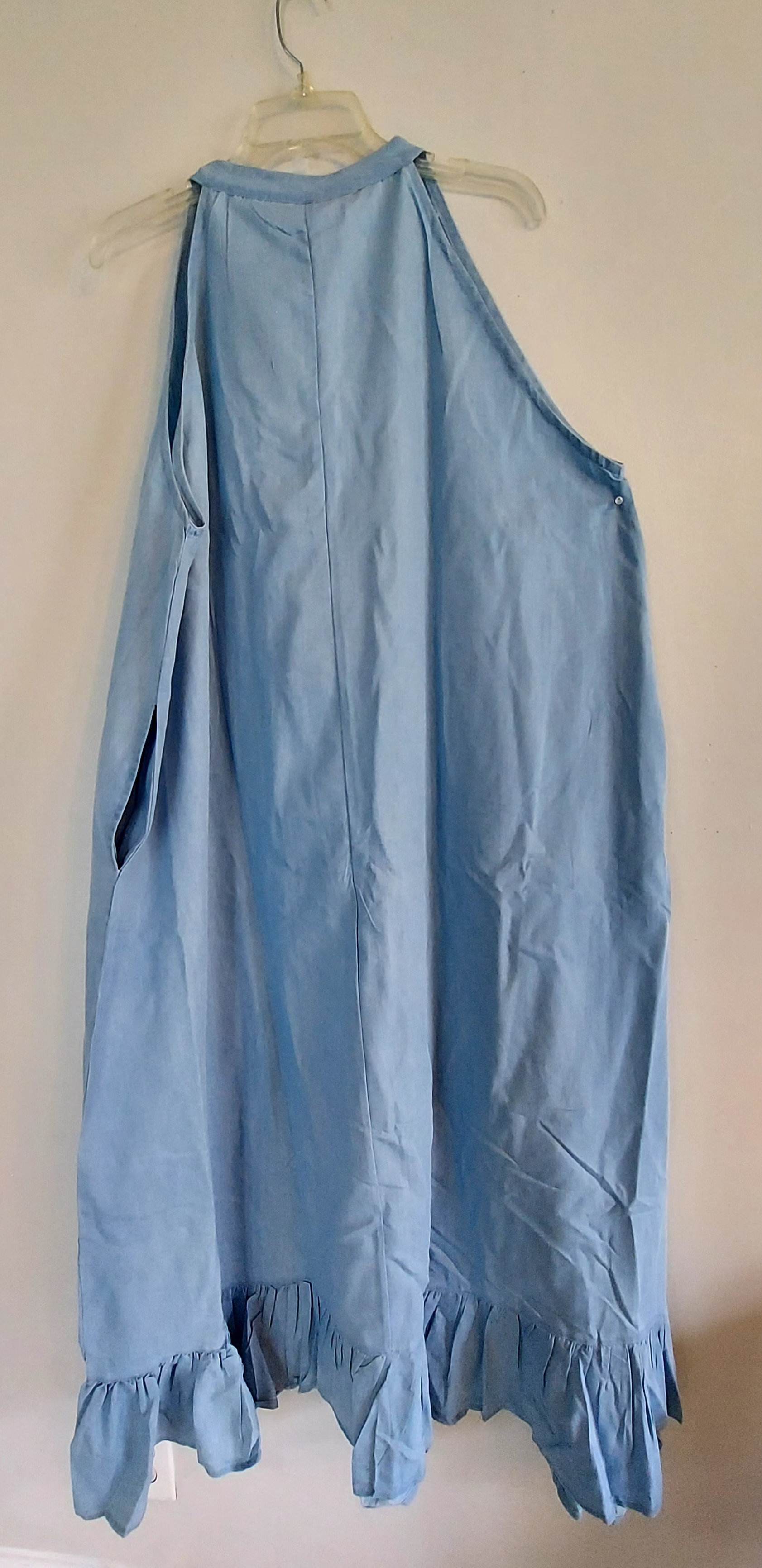 Haltered Neck Button Long Dress 795 Light Denim
