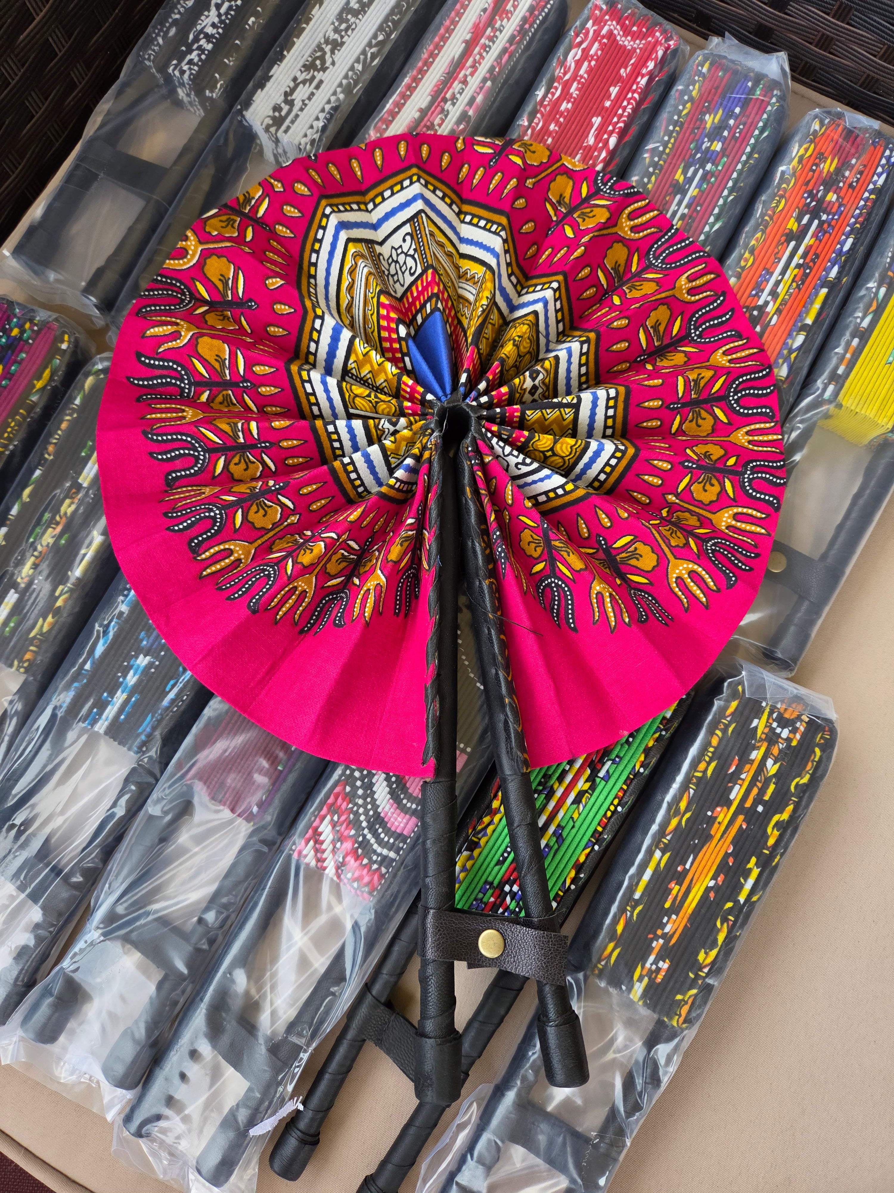 African Dashiki Circle Foldable Handheld Fan /  Black