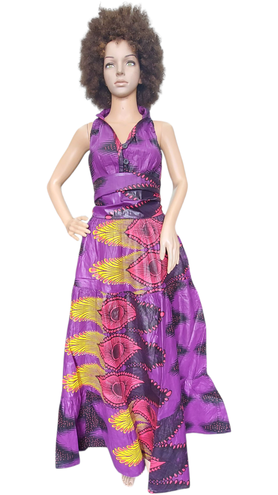 Smocked Halter Dress With Scarf Purple Peacock- 3028L