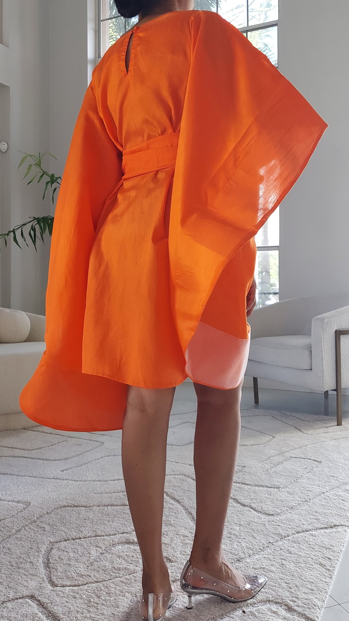 Wing Dress/Faux Silk/Poncho Dress/ Wing Sleeves-25032 Orange