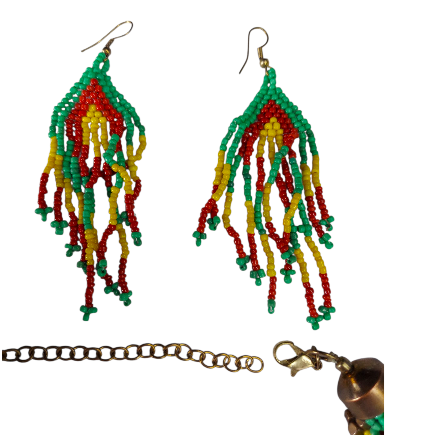 Necklace & Earrings Set / Braided Beads- Rasta