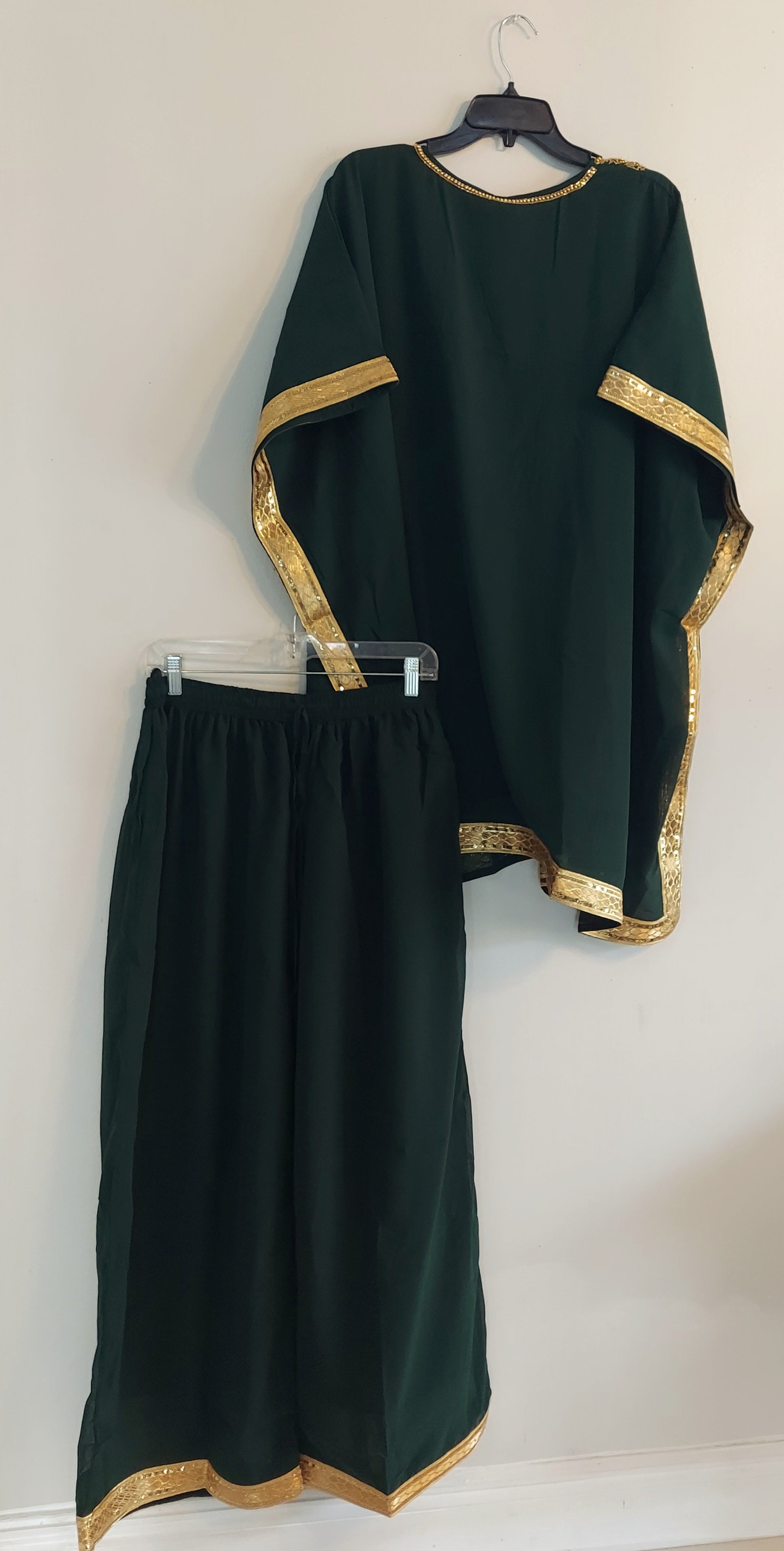 kaftan Palazzo Set Hunter Green And Gold - kP05