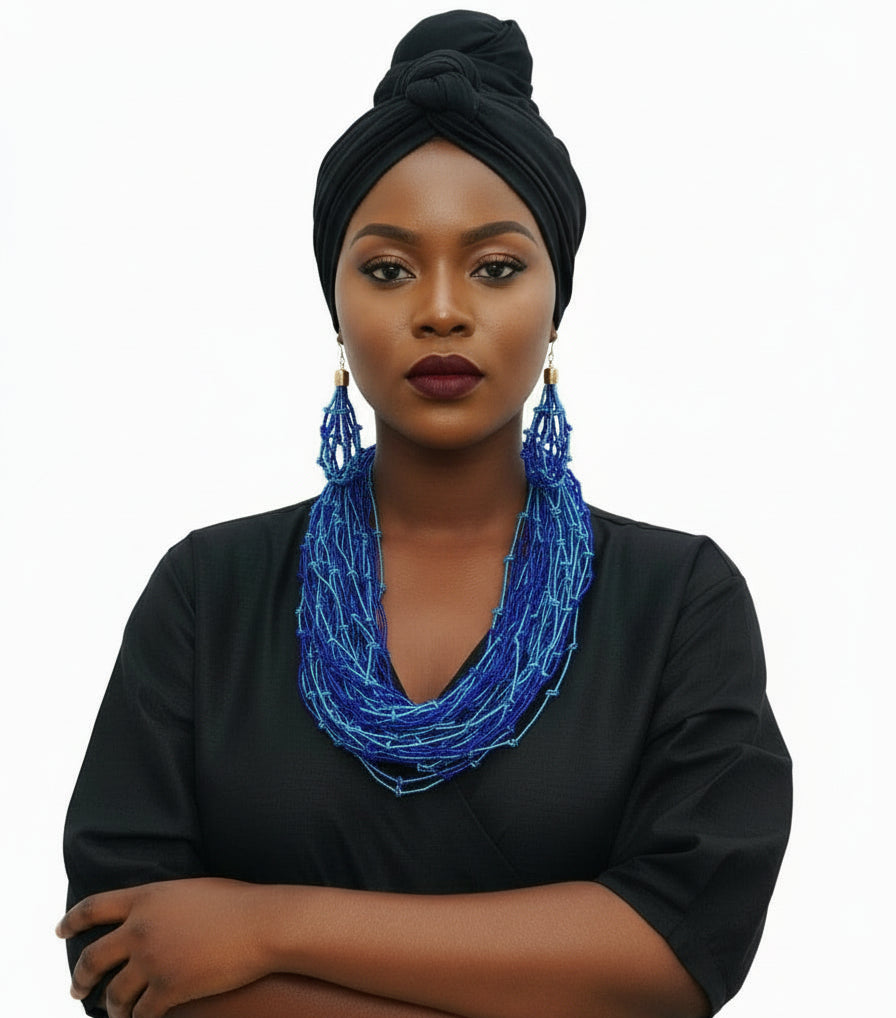 Rope Knot Necklace & Earrings Set Blue