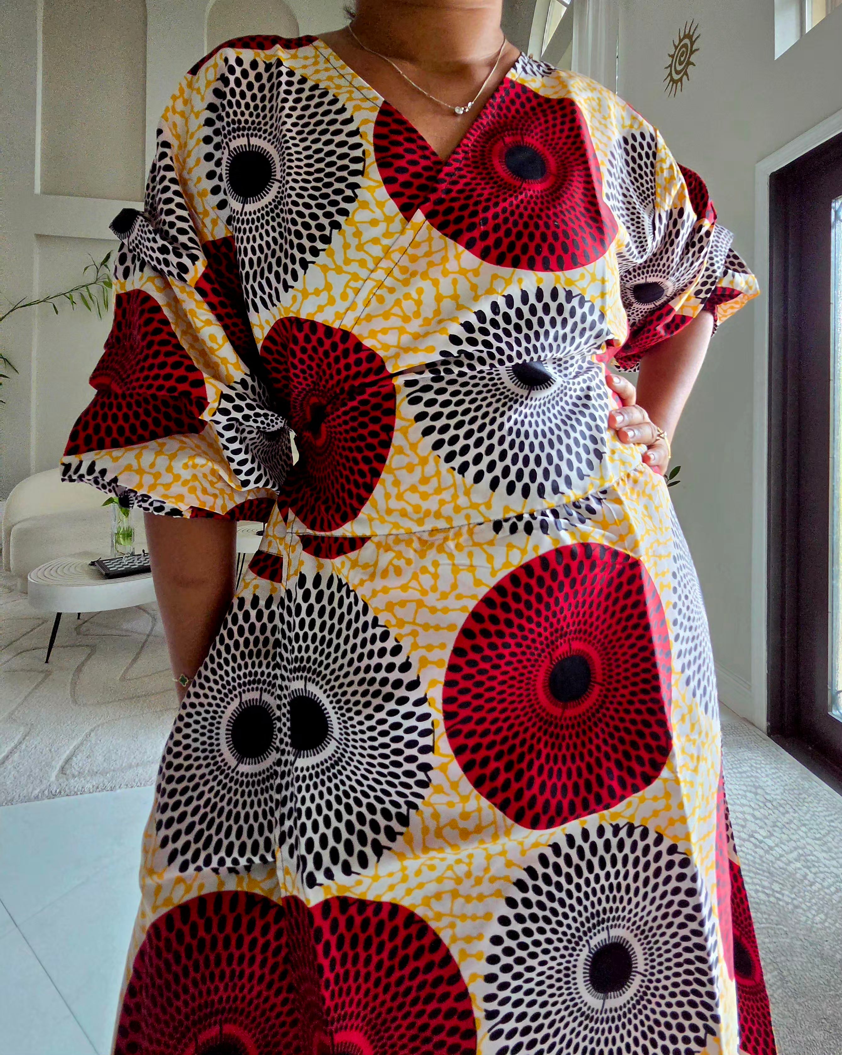 746 Wrap Dress With Puffed Sleeves Print 829