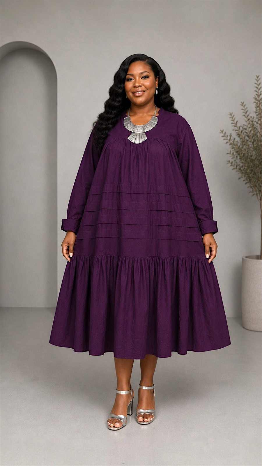 Tiered Midi Dress - Purple 7580