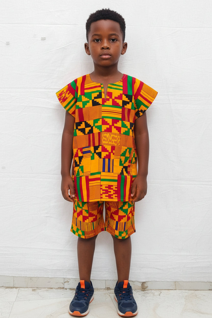 Kids Sets African Print Shorts & Top Sets Kente