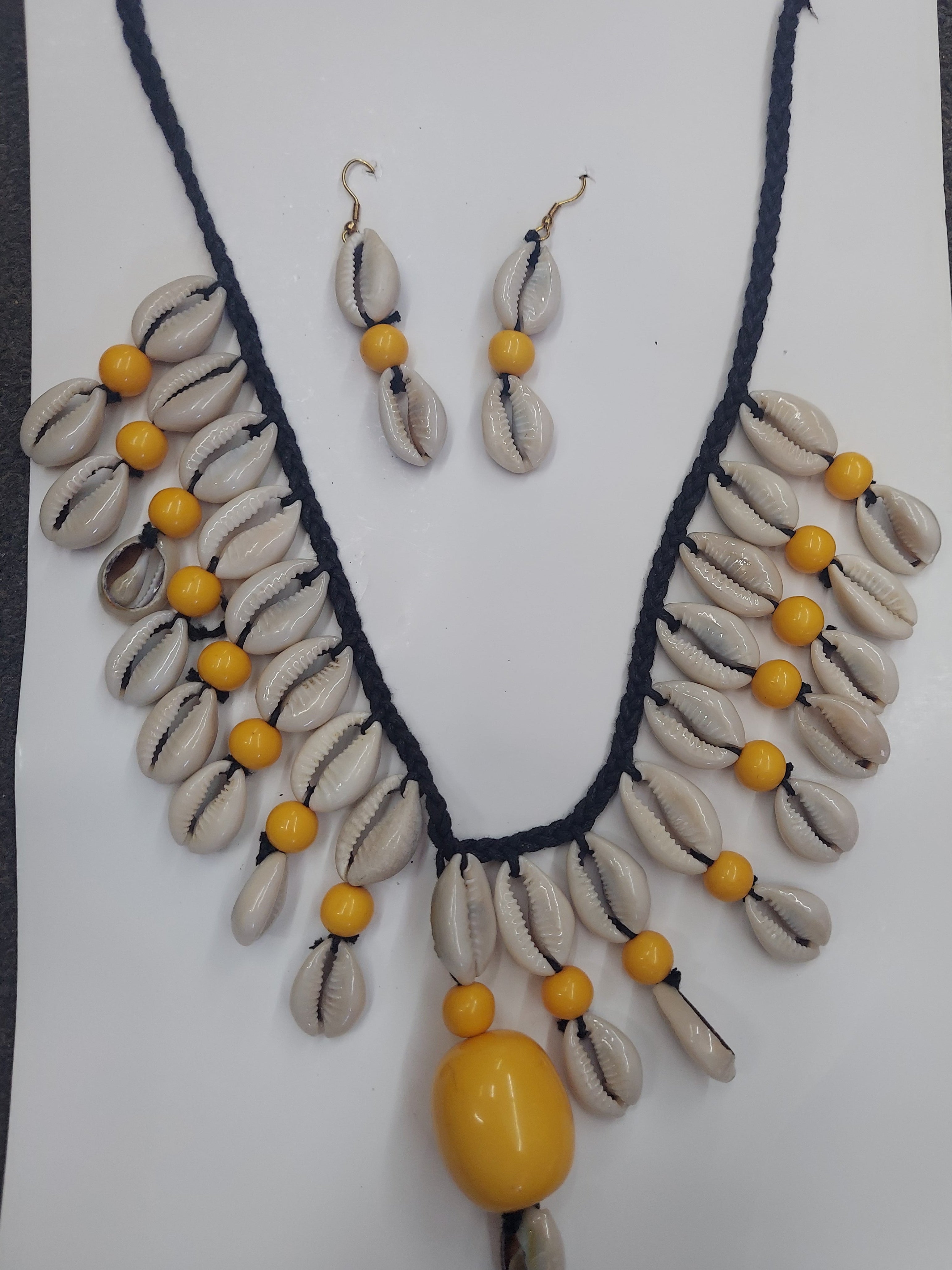 Cowrie Shell Necklace/ Earring Set- Yellow