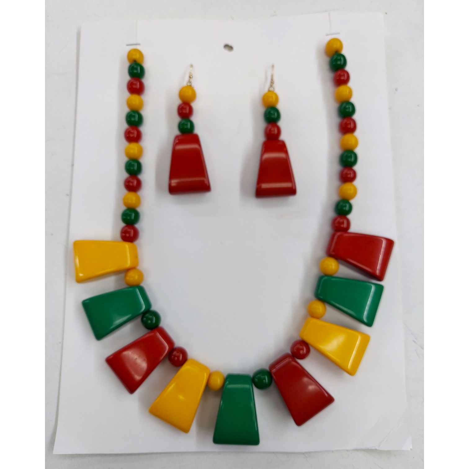 Necklace & Earrings Set Carved wood - Rasta