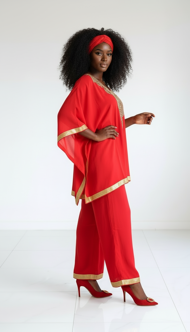 kaftan Palazzo Set Red And Gold - kP05