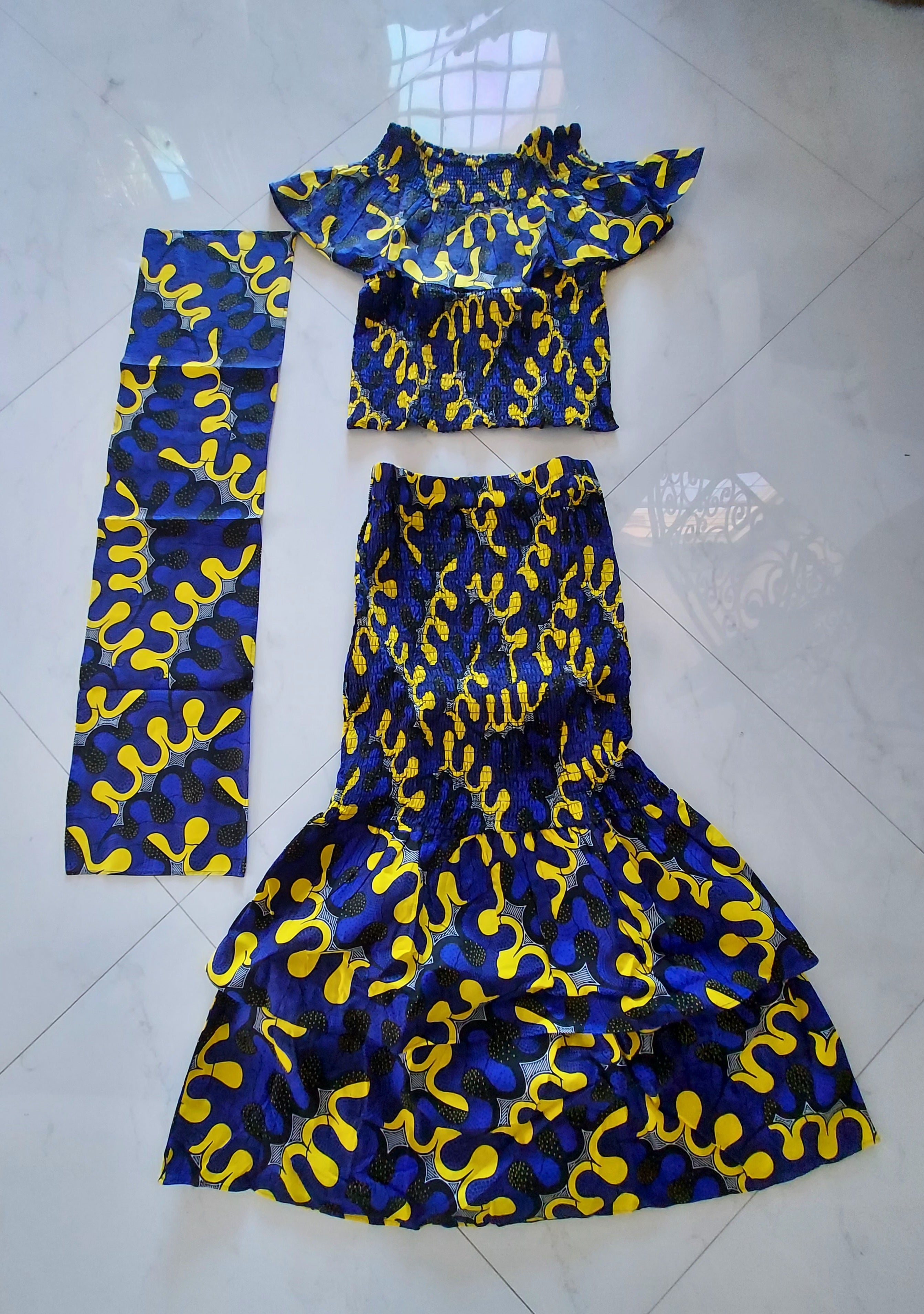 Smock fit & flare Skirt & Blouse Set-Blue DRS019