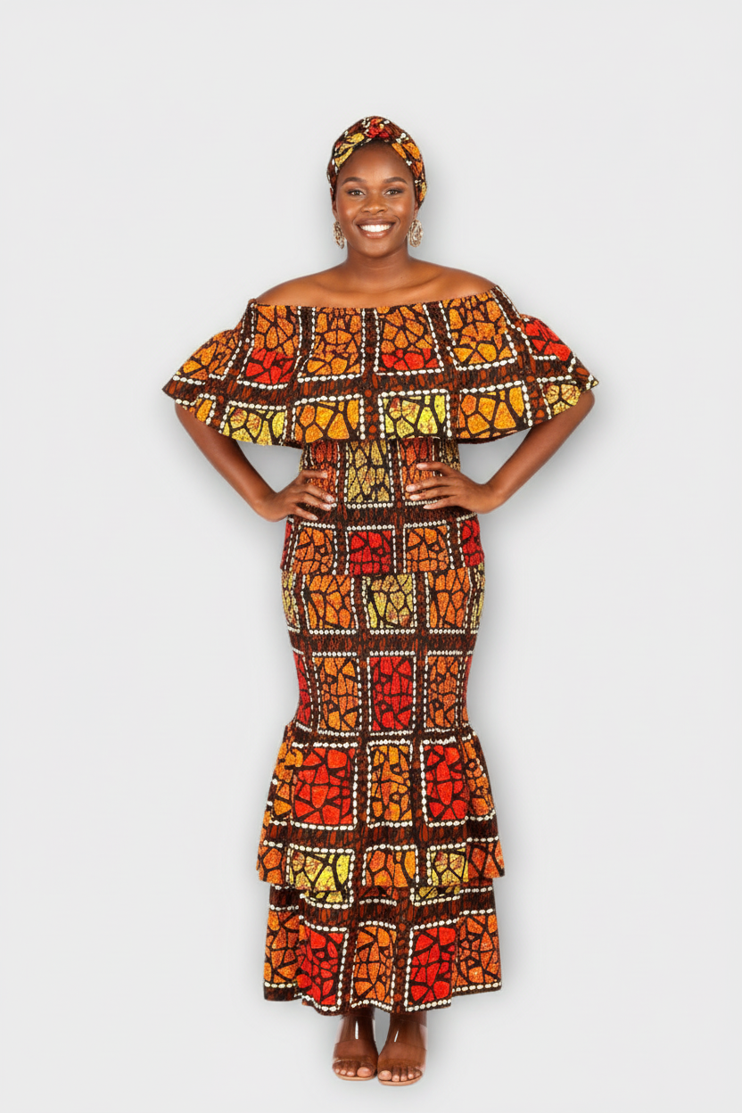 Smock fit & flare Skirt & Blouse Set-DRS019