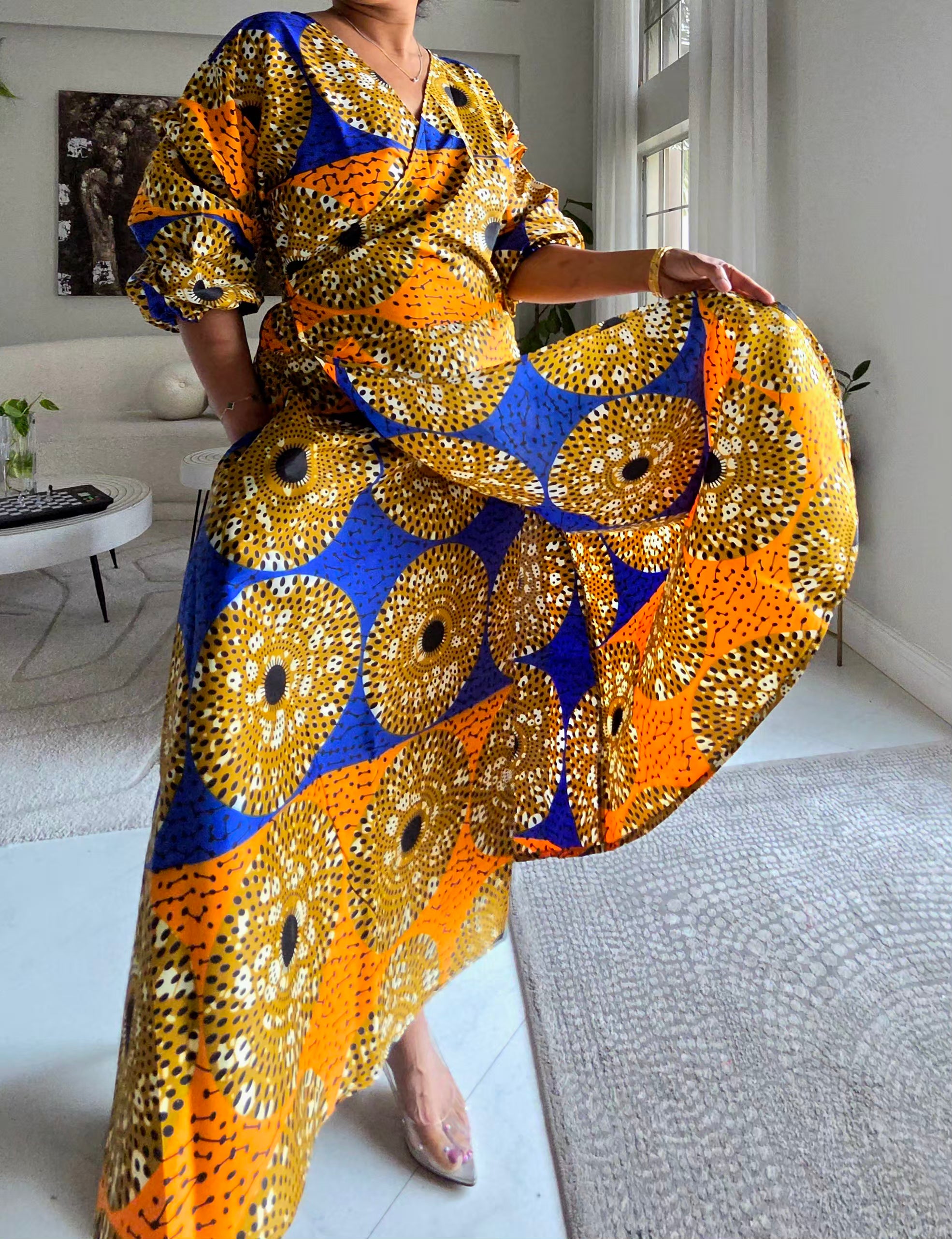 746 Wrap Dress With Puffed Sleeves Print 811