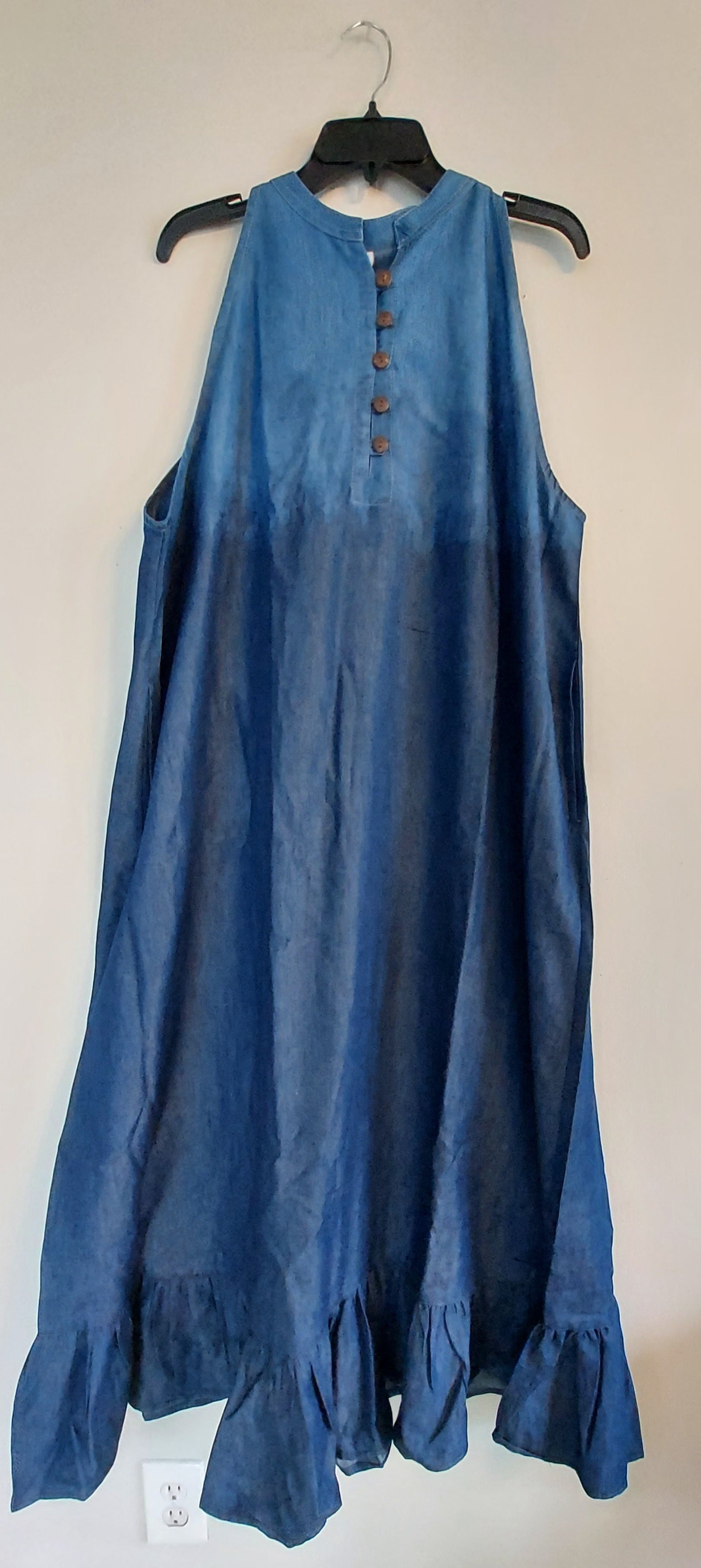 Haltered Neck Button Long Dress 795 Two Tone  Denim