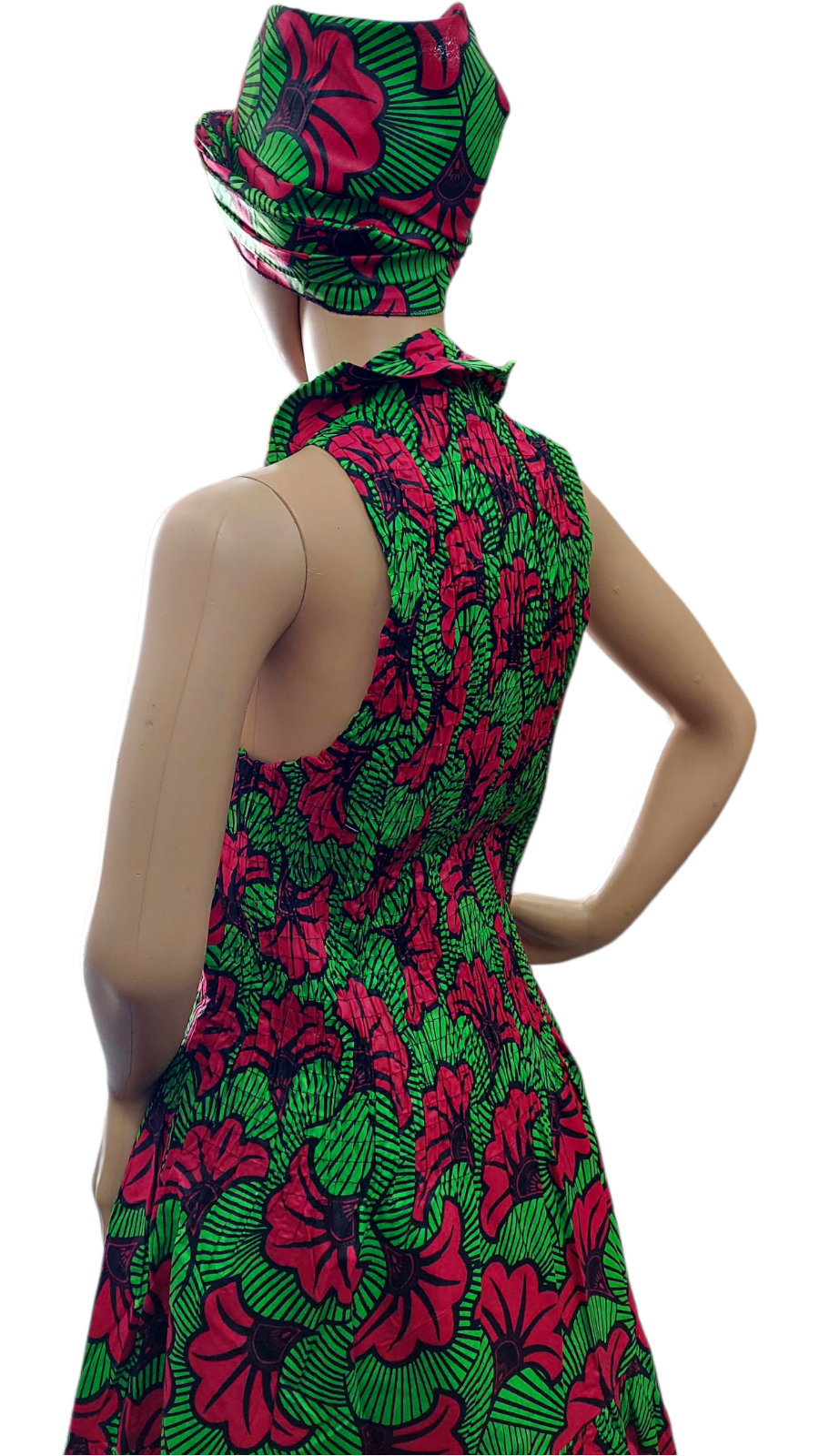 Smocked Halter Dress With Scarf Fuchsia Floral - 3028L