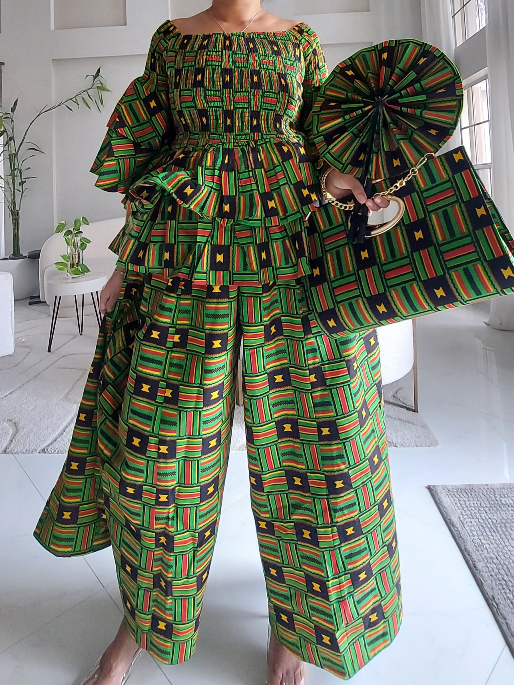 5-Piece African Ankara Pant Set Heratige Kente Mix - 019-PS14F