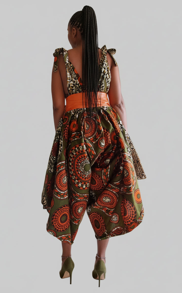 Harem Romper / Jumpsuit Olive/Orange 9003