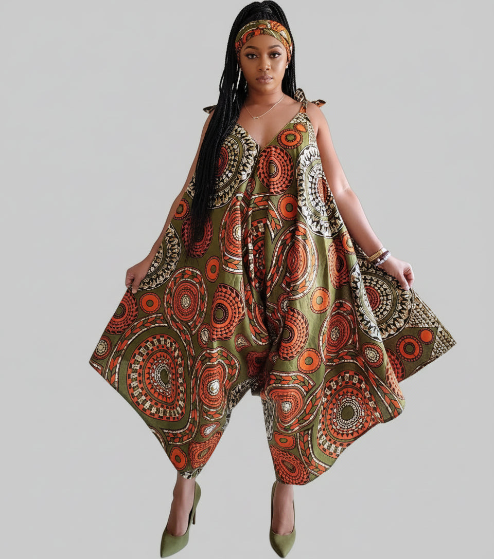 Harem Romper / Jumpsuit Olive/Orange 9003