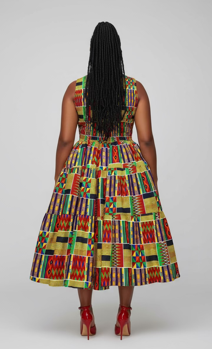 Middi Halter Smock Dress Kente kVC24-2