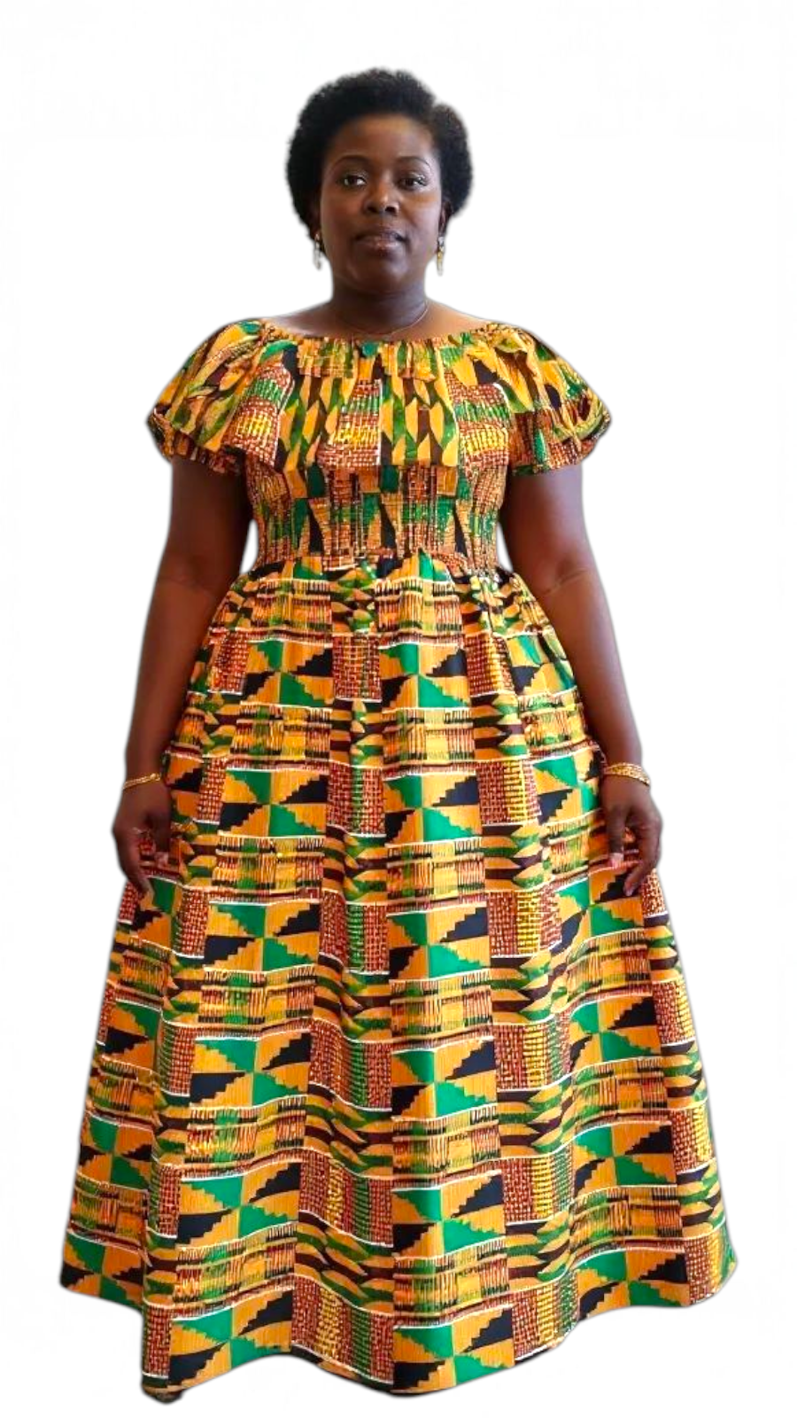 Maxi Frill Dress / Orange kente KV08