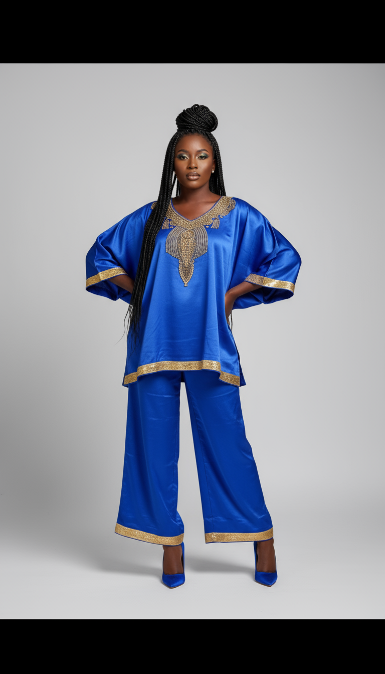 kaftan Palazzo Set Royal Blue And Gold - kP05