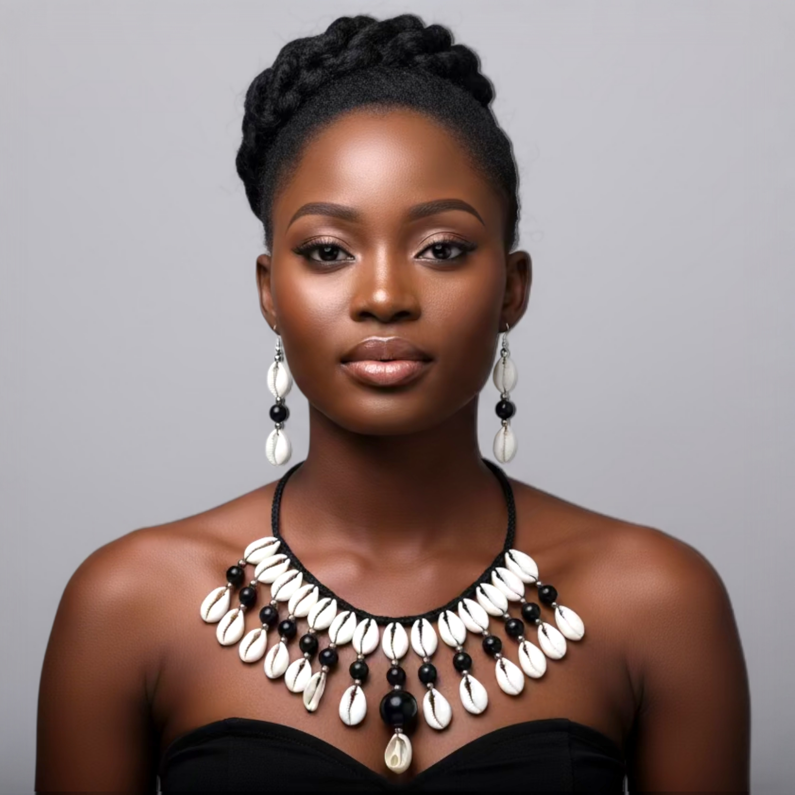 Cowrie Shell Necklace/ Earring Set Black