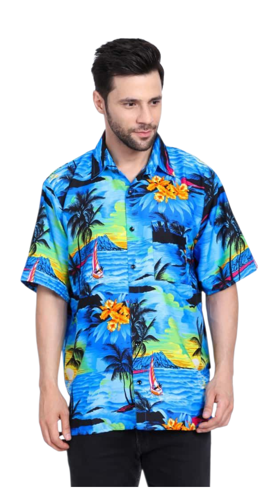 (Pack of 6) Men Hawaiian Shirt HY600 Blue