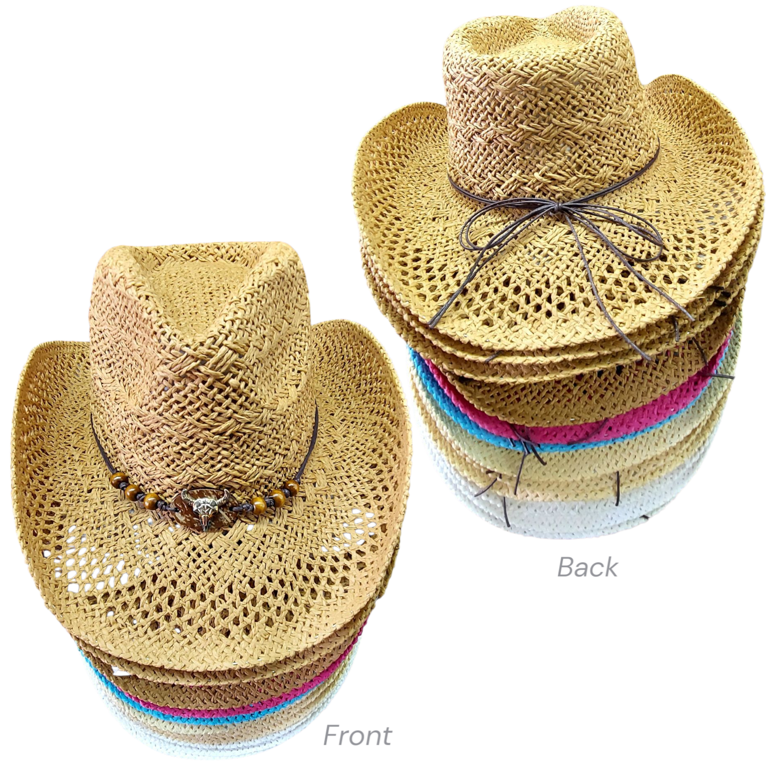 Cowgirl Straw Hat / Pack of 12 Western Hat- Skull