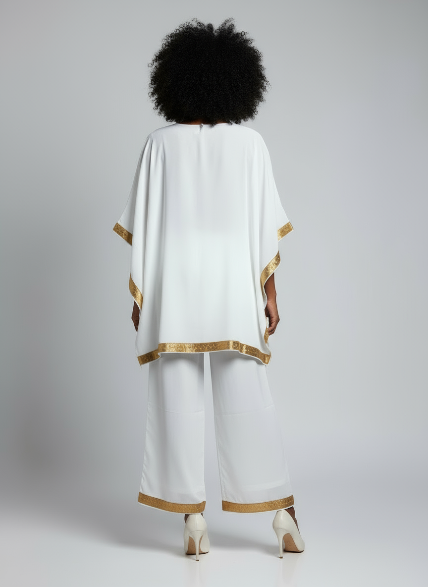 kaftan Palazzo Set White And Gold - kP05