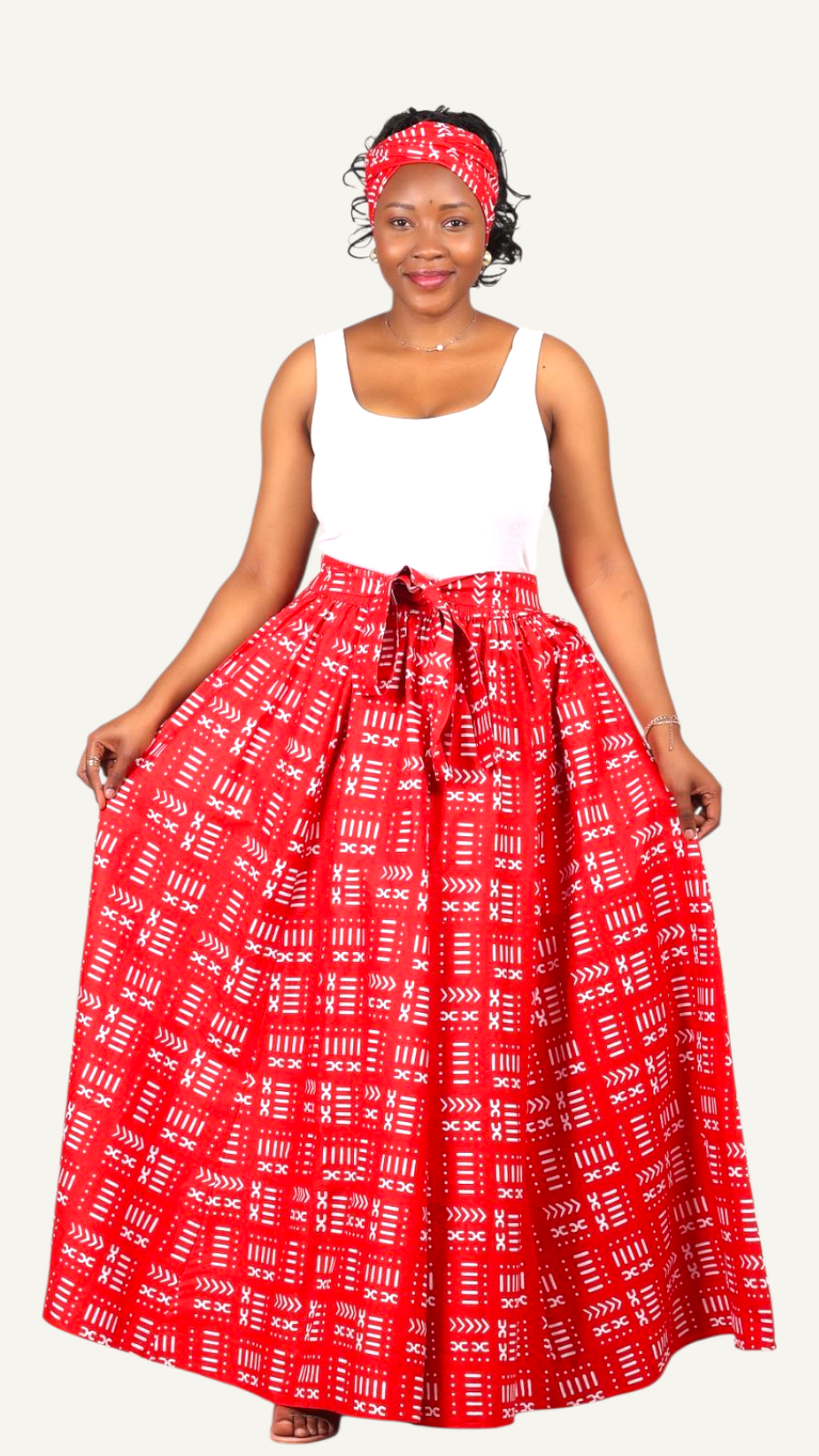 Woman Long Printed Maxi Skirt-1350 Red
