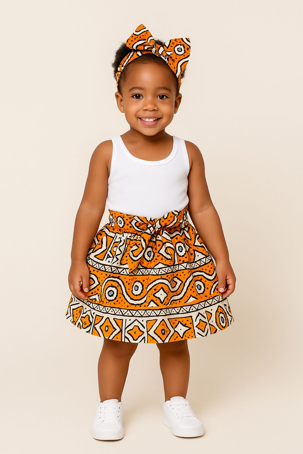 Little Girls Skirt & Bow Set-Kids K005 Orange