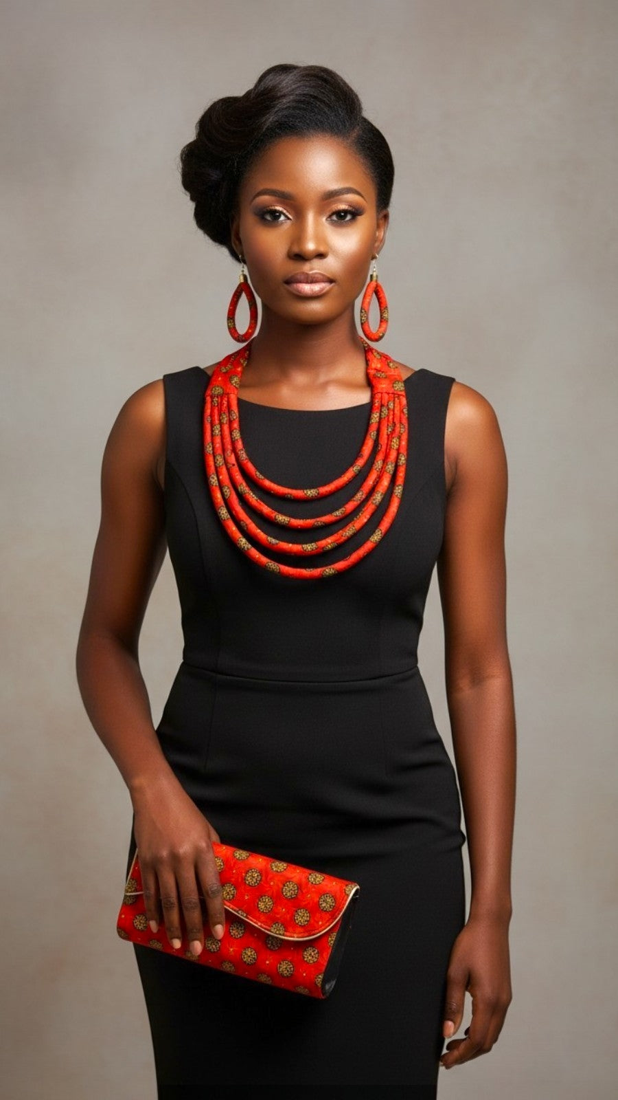 Clutch Bag & Rope  Necklace Set /African Kente /Ankara 22 Red