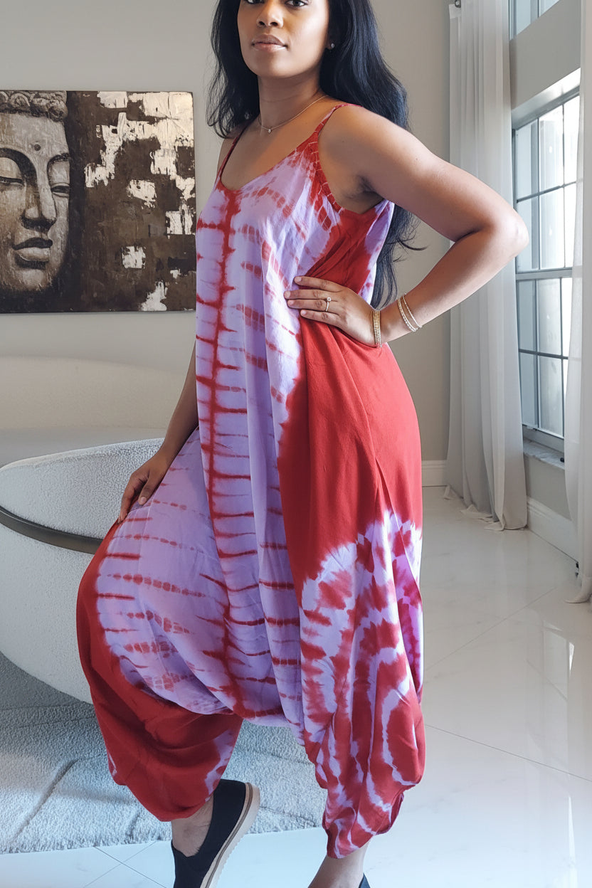 Harem Tie-Dye Jumpsuit Red/Purple 1105