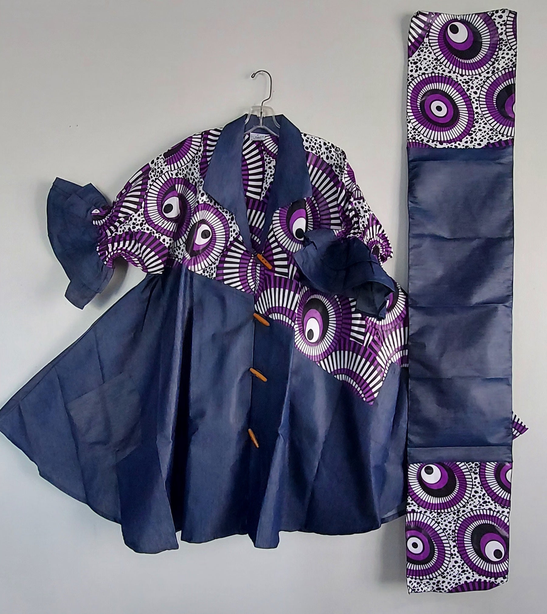 Denim Shirt Dress with Ankara African Print 3139-J