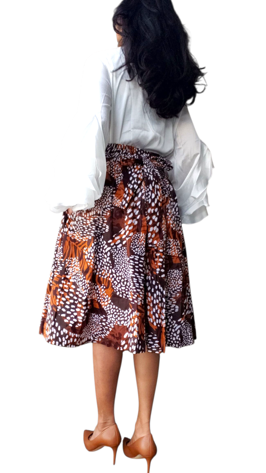 521 Mid Length Skirt - Brown/Cream