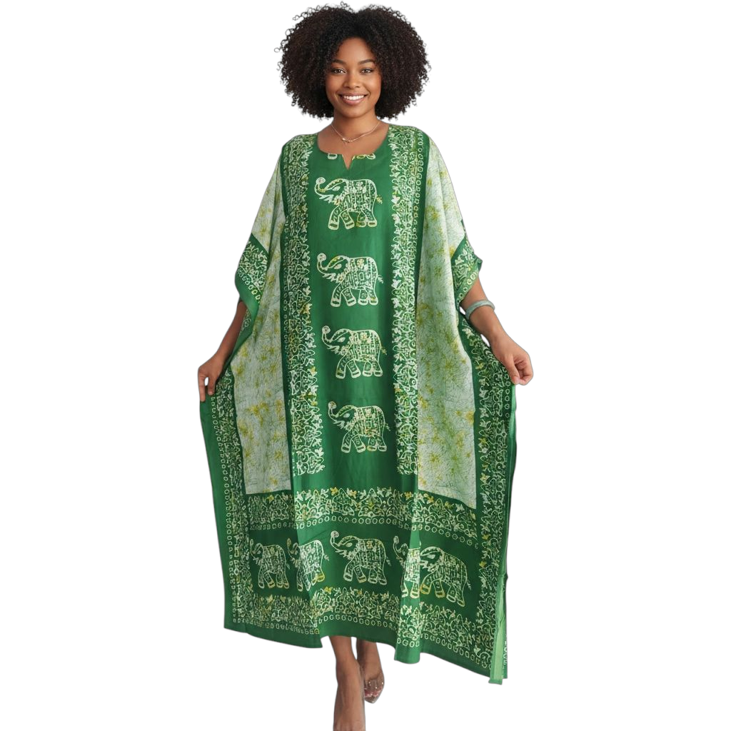 Elephant Print  Kaftan Dress - k1000 Green