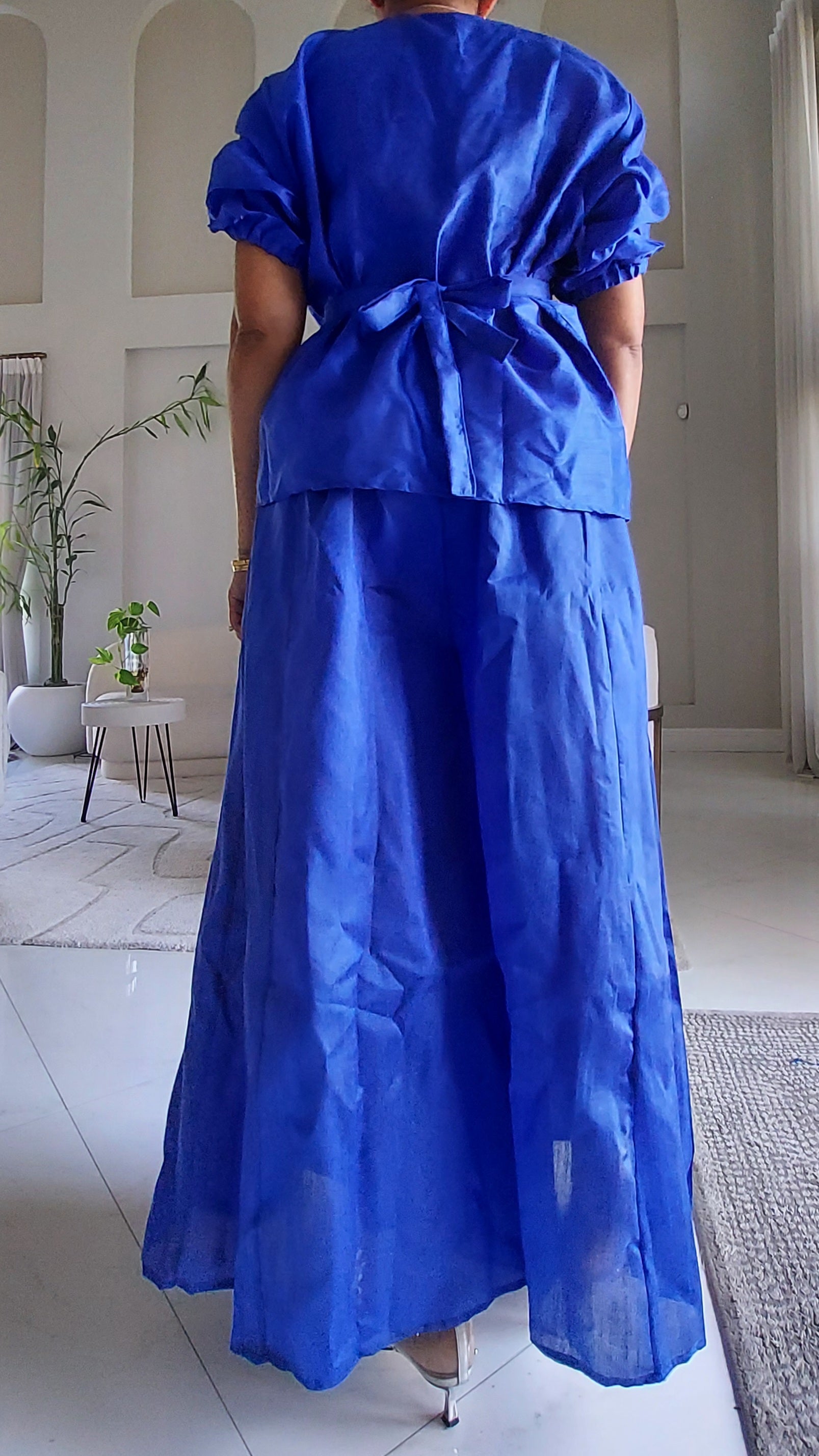 Faux Silk Palazzo Pant Set - Royal Blue 4196